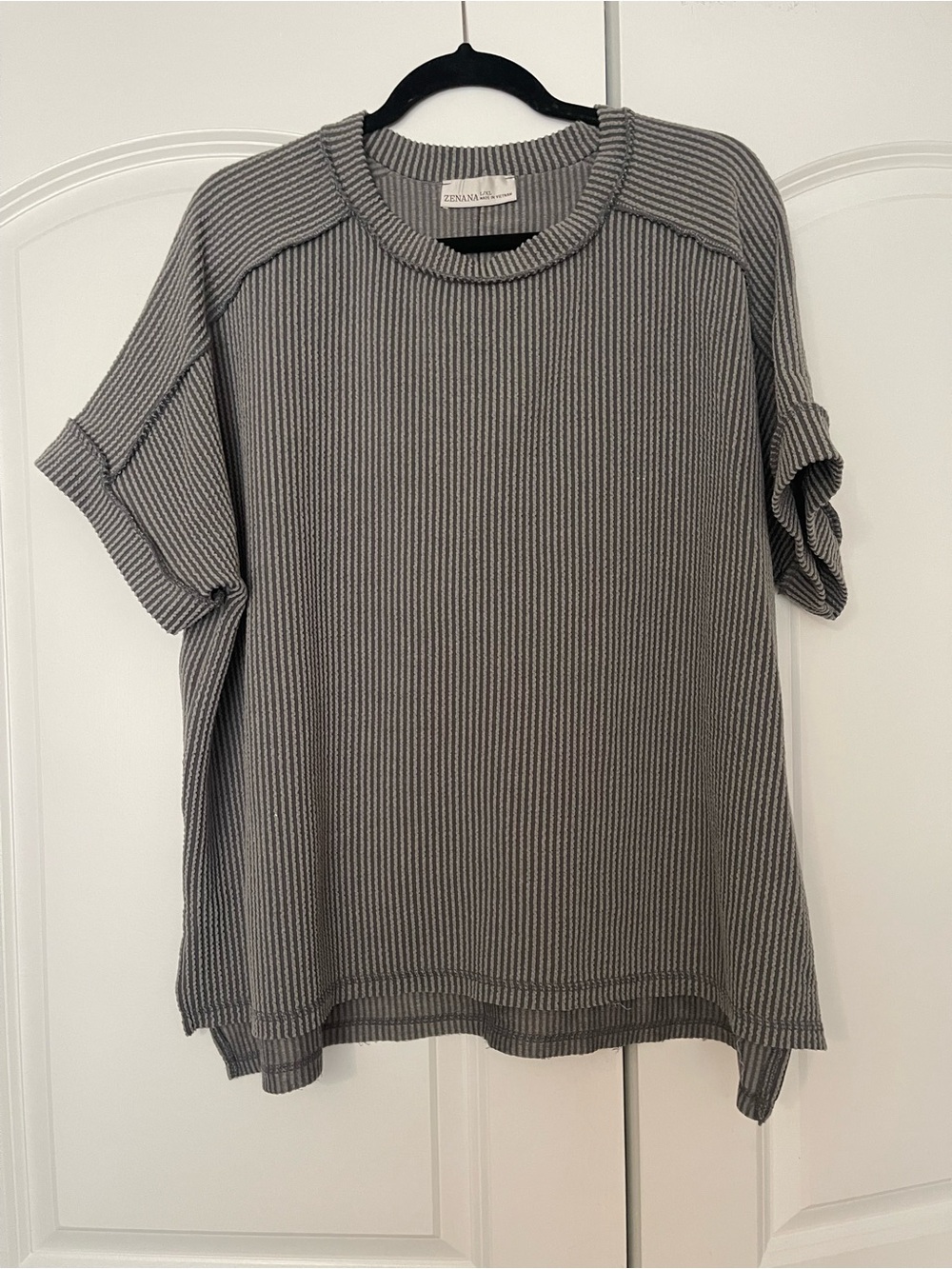 Zenana Outfitters Ribbed Short-Sleeve Top in Green and Gray - Picture 5 of 7
